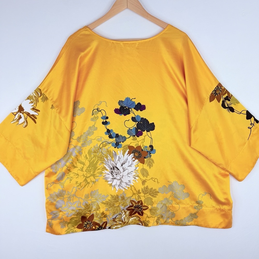 Soft Surroundings Gold Tahitian Floral Satin Kimono Sleeve Top Blouse 2X Relaxed - Picture 13 of 15
